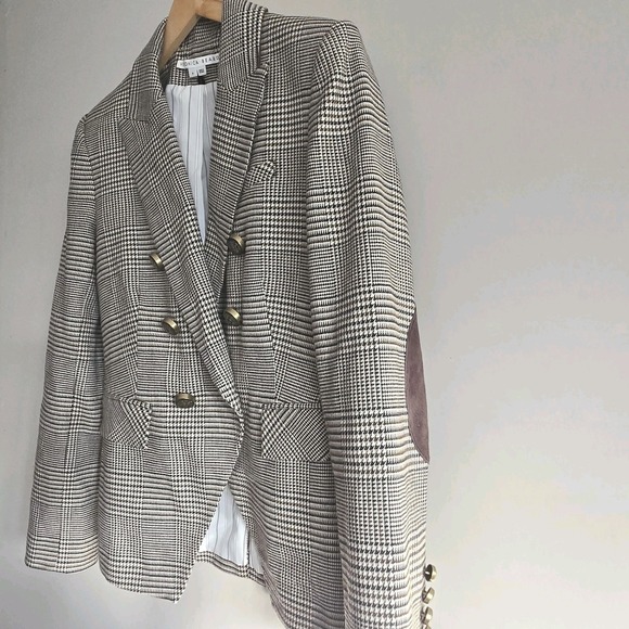 Veronica Beard Miller Dickey Blazer Jacket Women Sz 8 Brown Tan Plaid Patch - Picture 7 of 16